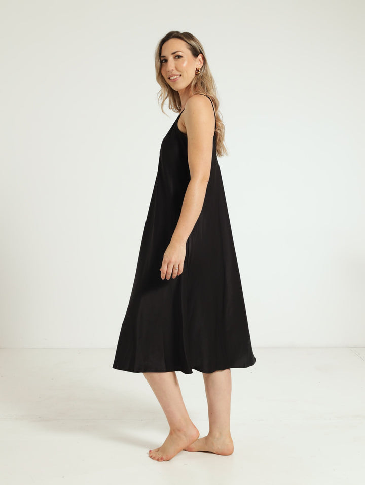 Longer Length Satin Gown & Chemise - Black