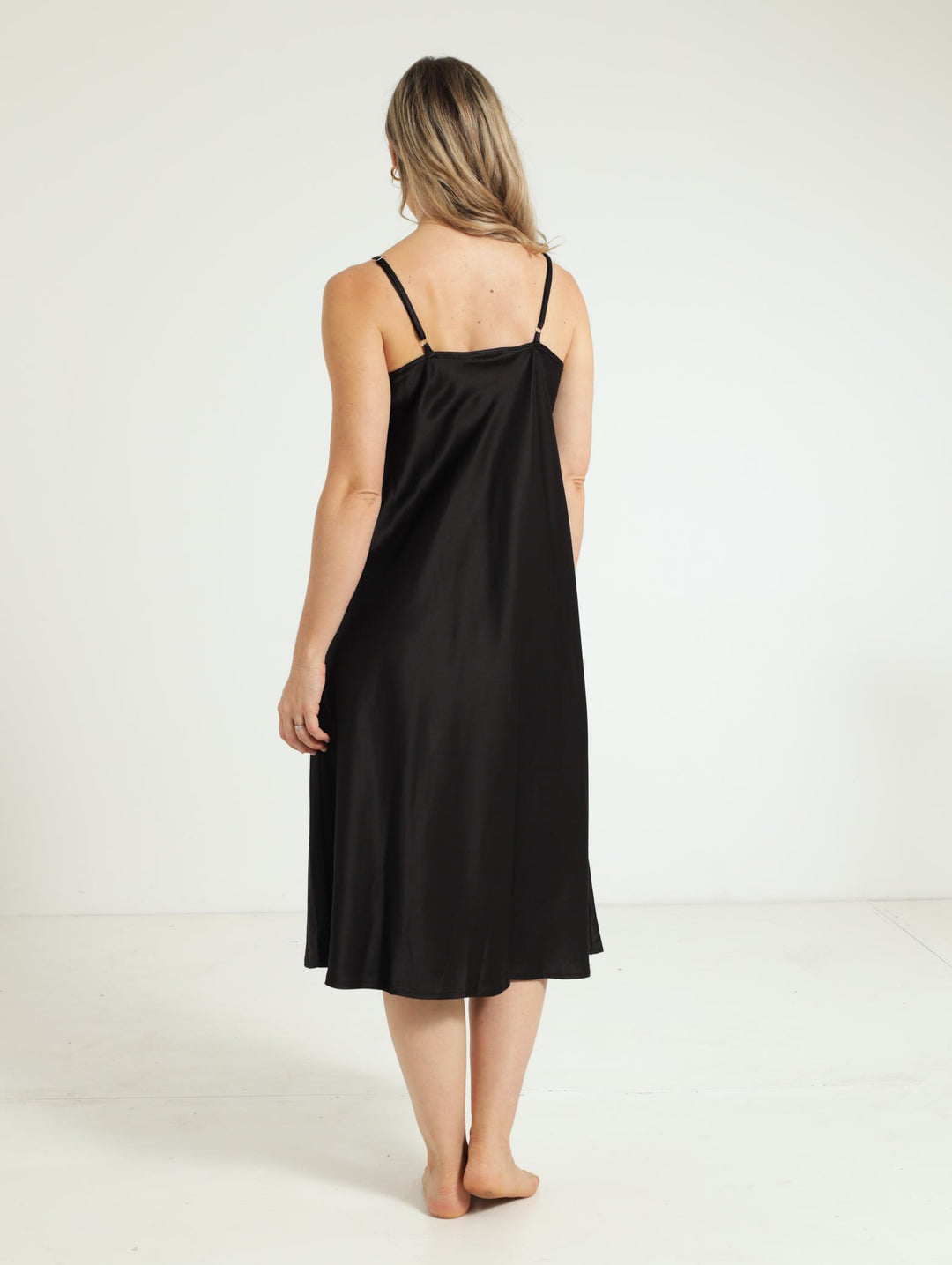 Longer Length Satin Gown & Chemise - Black