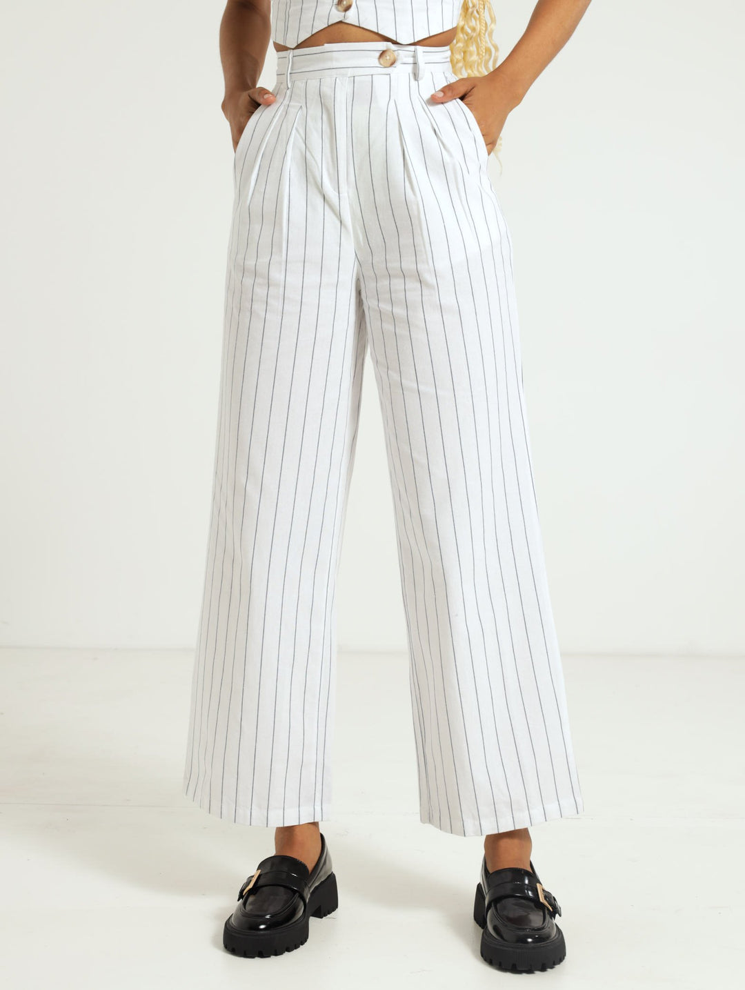 Linen Pinstripe Pants - Cream