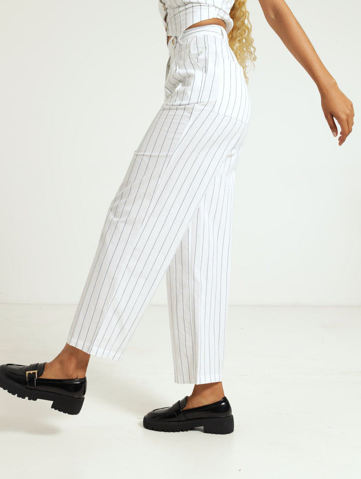 Linen Pinstripe Pants - Cream