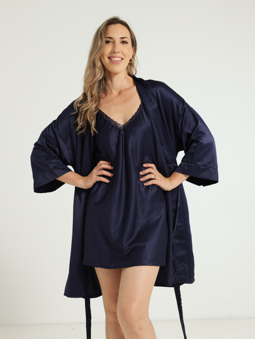 Satin Gown & Chemise - Navy