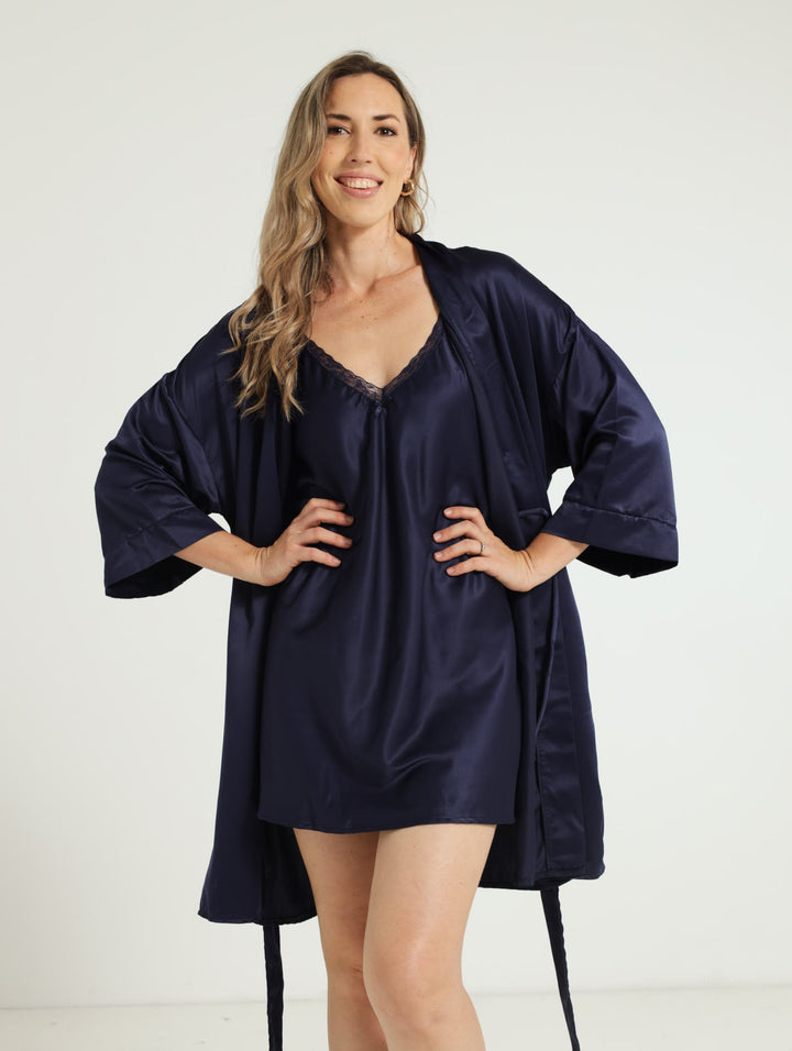 Satin Gown & Chemise - Navy