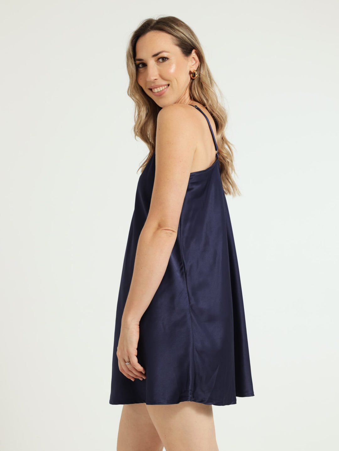 Satin Gown & Chemise - Navy