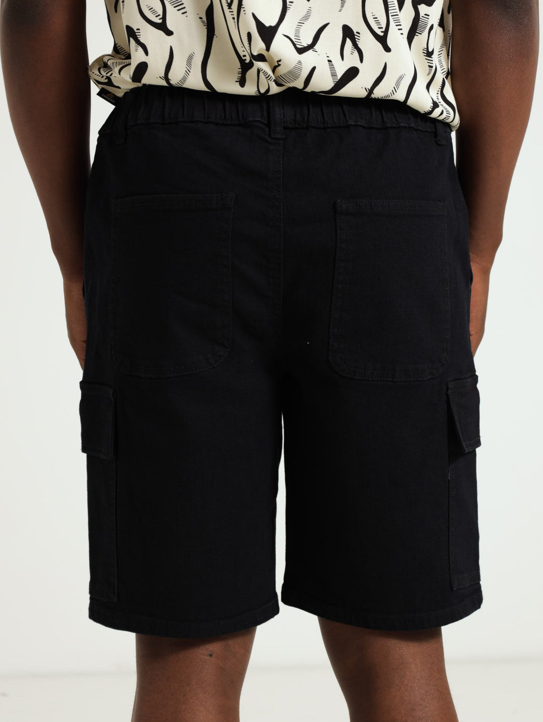 Cargo Denim Pull On Shorts - Black