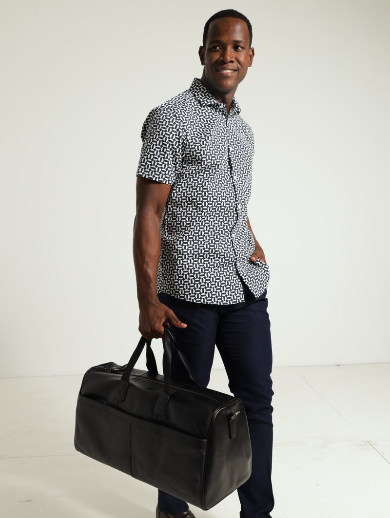 Faux Leather Duffel Bag - Black