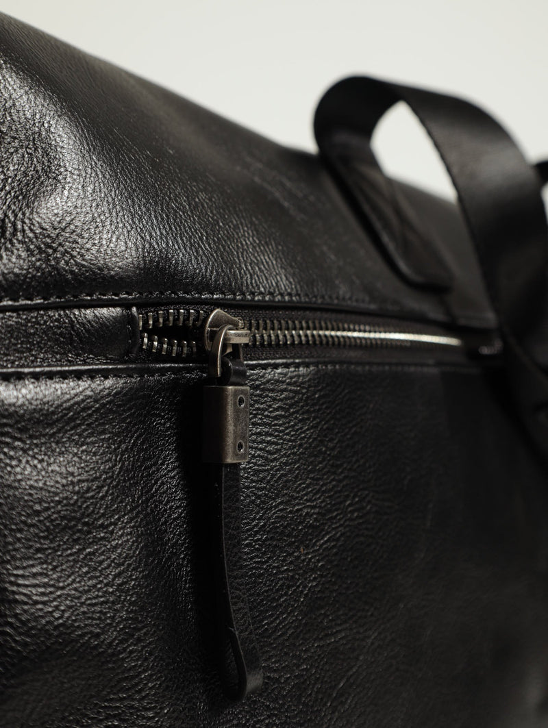 Faux Leather Duffel Bag - Black