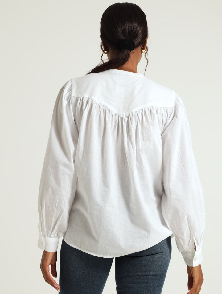 Long Sleeve Boho Button Through Blouse - White