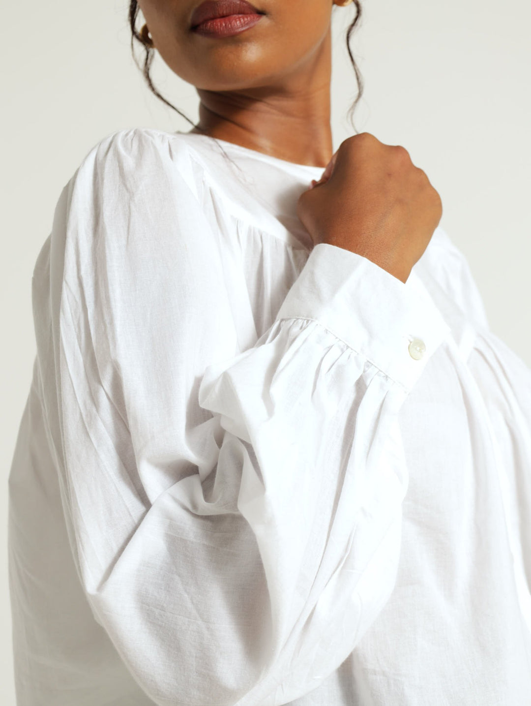 Long Sleeve Boho Button Through Blouse - White