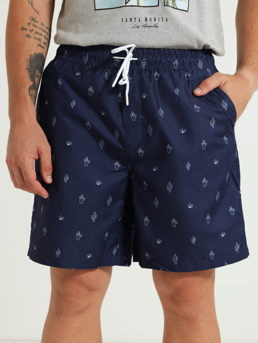 Cactus Print Swim Shorts - Navy