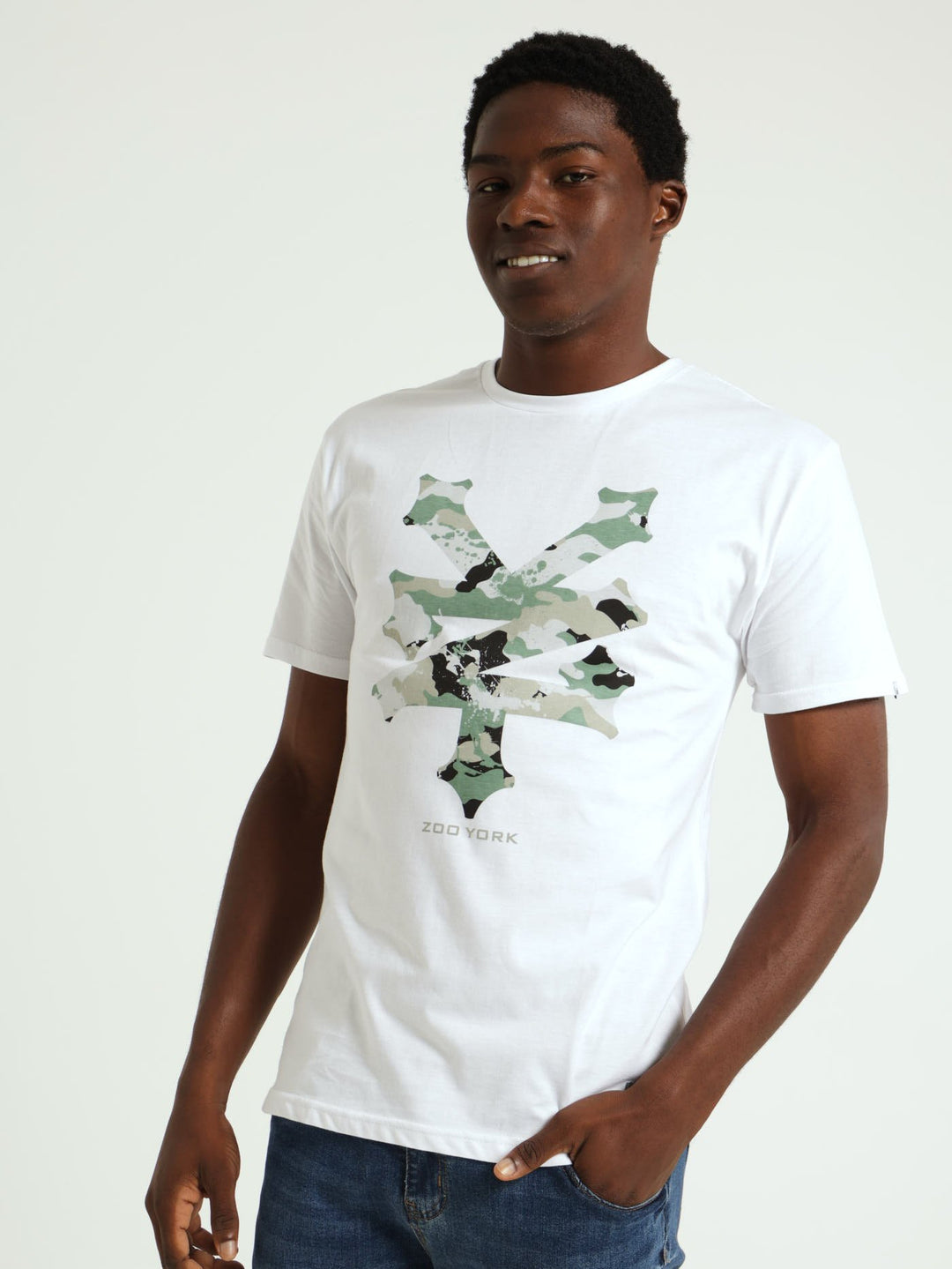 Chest Camo Print Tee - White