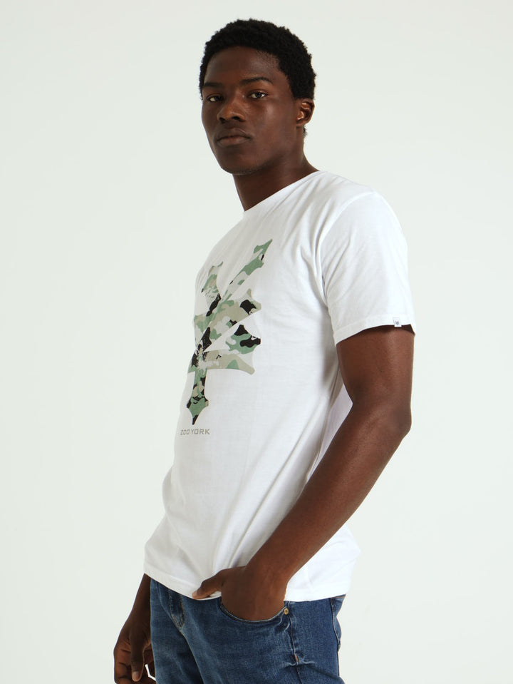 Chest Camo Print Tee - White