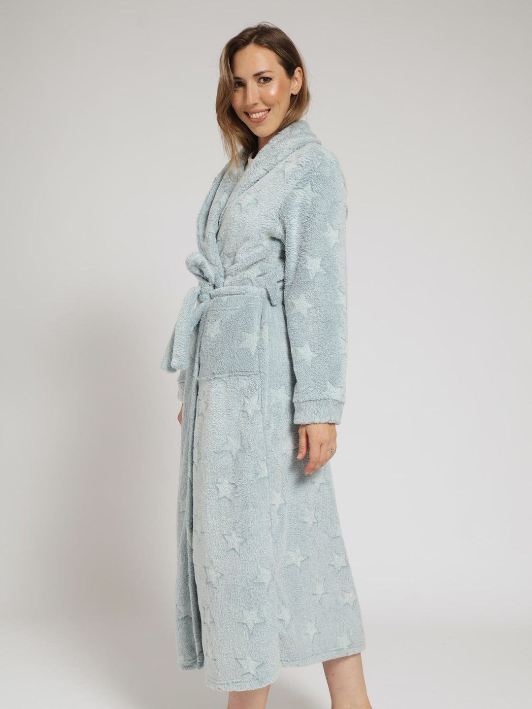 Printed Fluffy Gown - Blue
