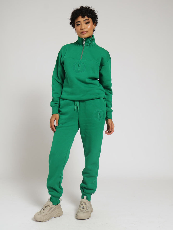 Maxine Collared Fleece Sweat Top With 1/4 Zip - Green