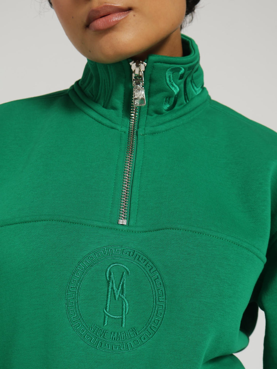 Maxine Collared Fleece Sweat Top With 1/4 Zip - Green