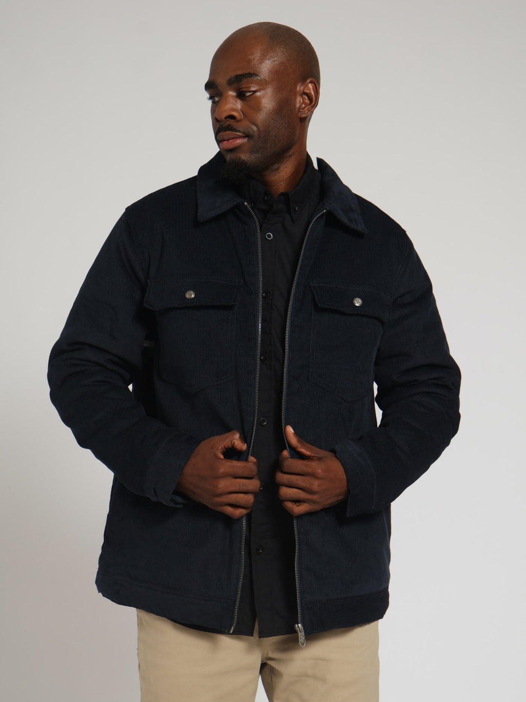 Corduroy Zip Through Jacket - Navy