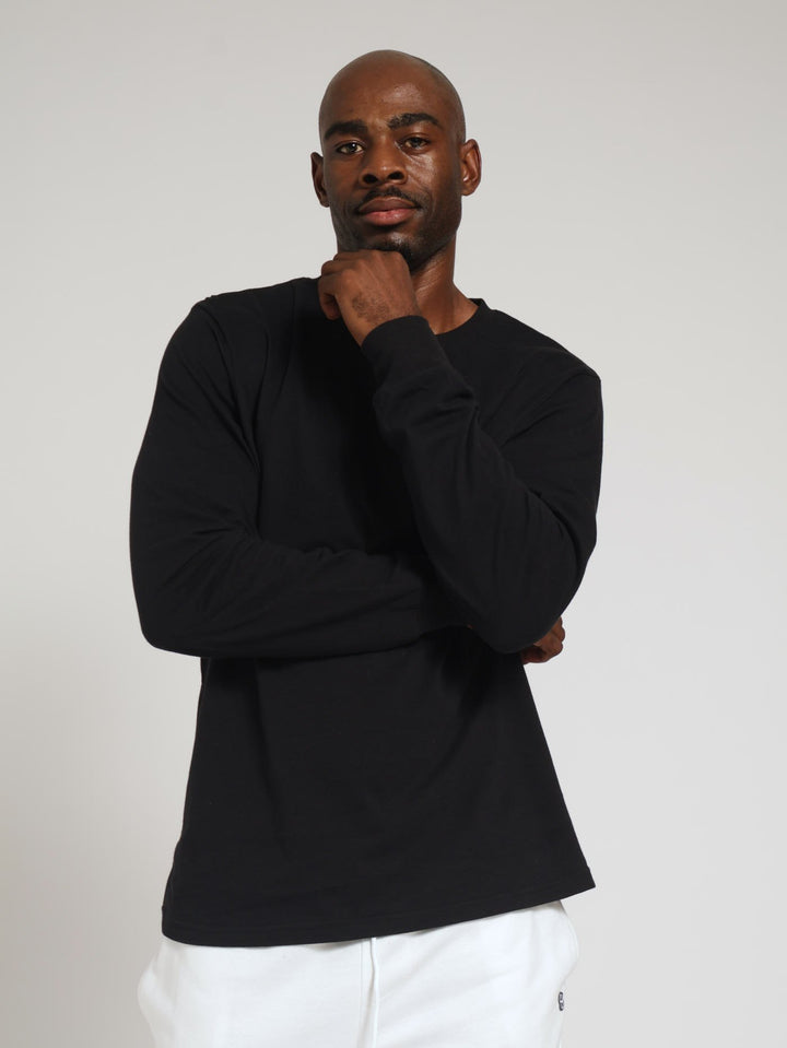 Long Sleeve Plain Crew Tee - Black
