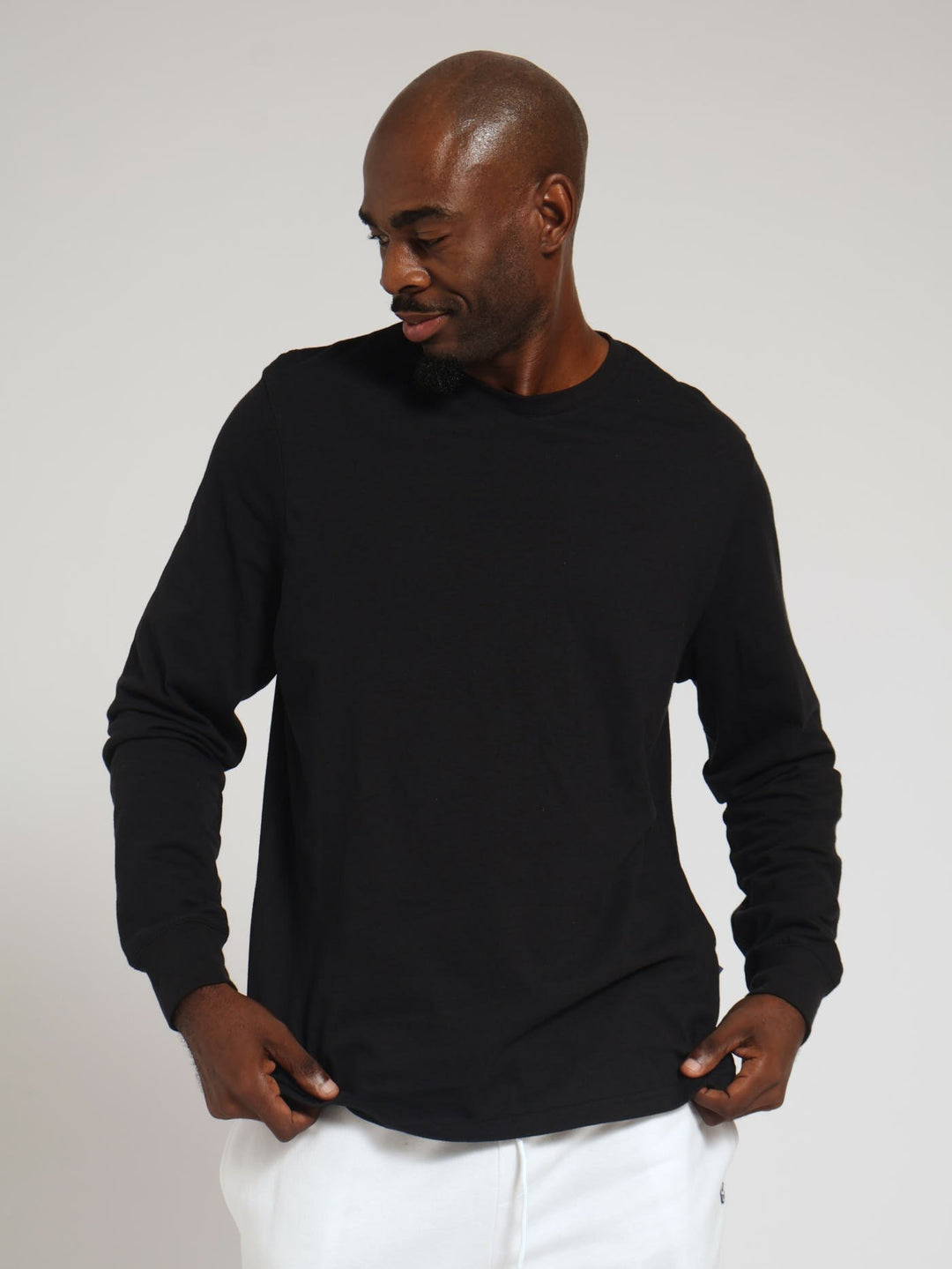 Long Sleeve Plain Crew Tee - Black