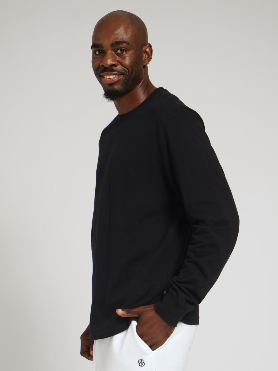 Long Sleeve Plain Crew Tee - Black