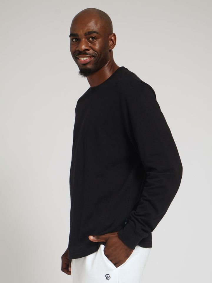 Long Sleeve Plain Crew Tee - Black