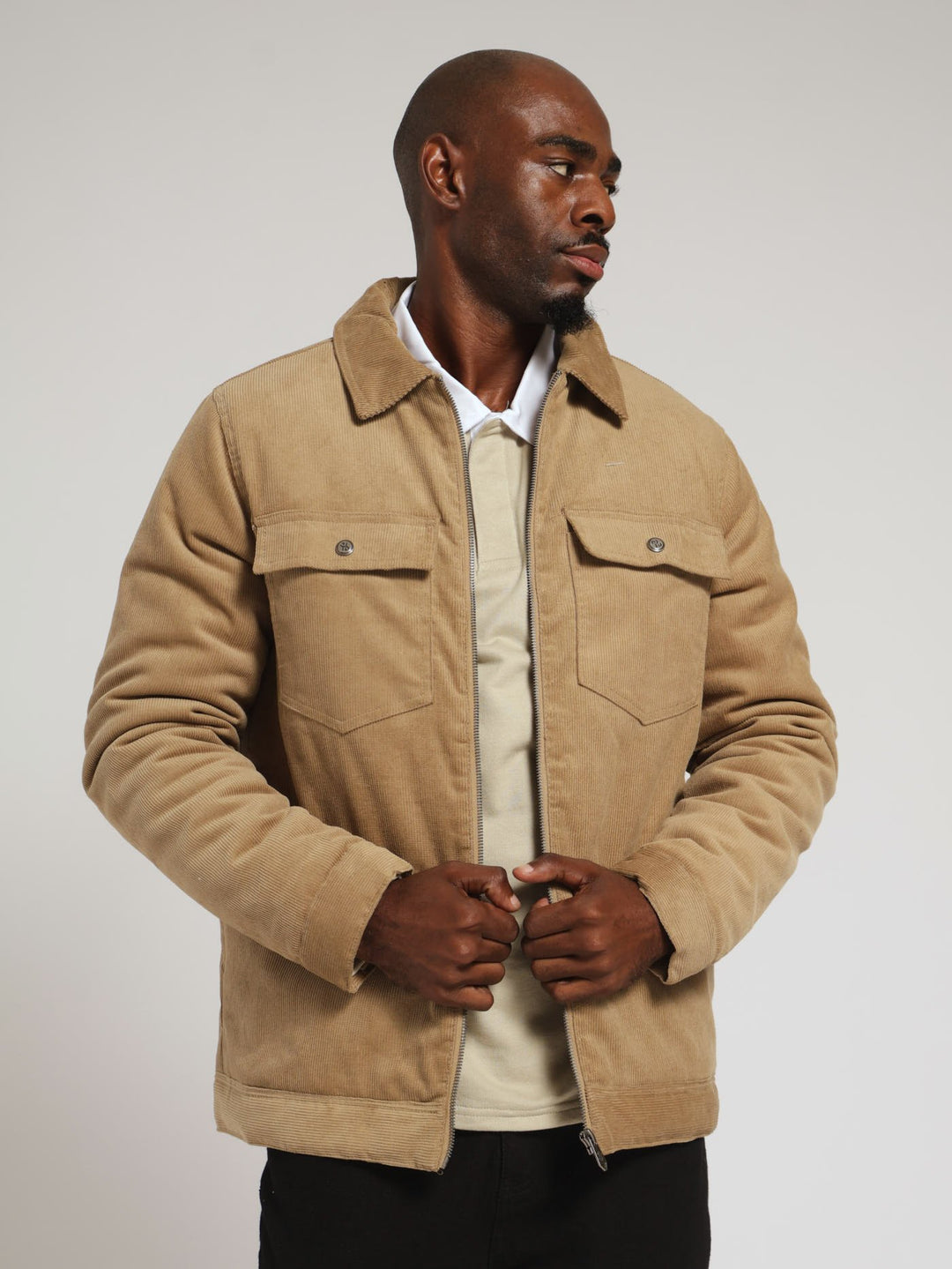 Corduroy Zip Through Jacket - Stone