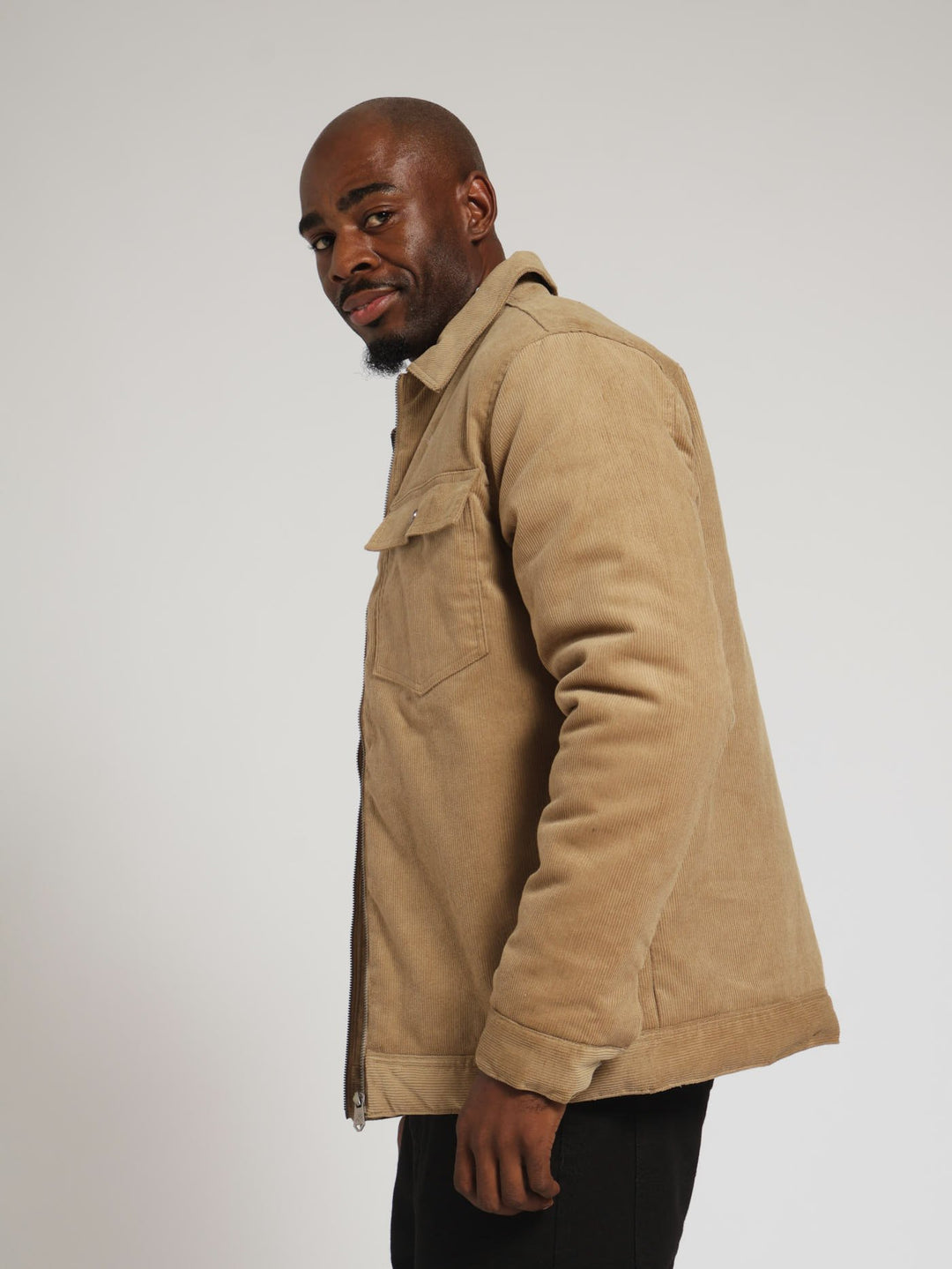 Corduroy Zip Through Jacket - Stone