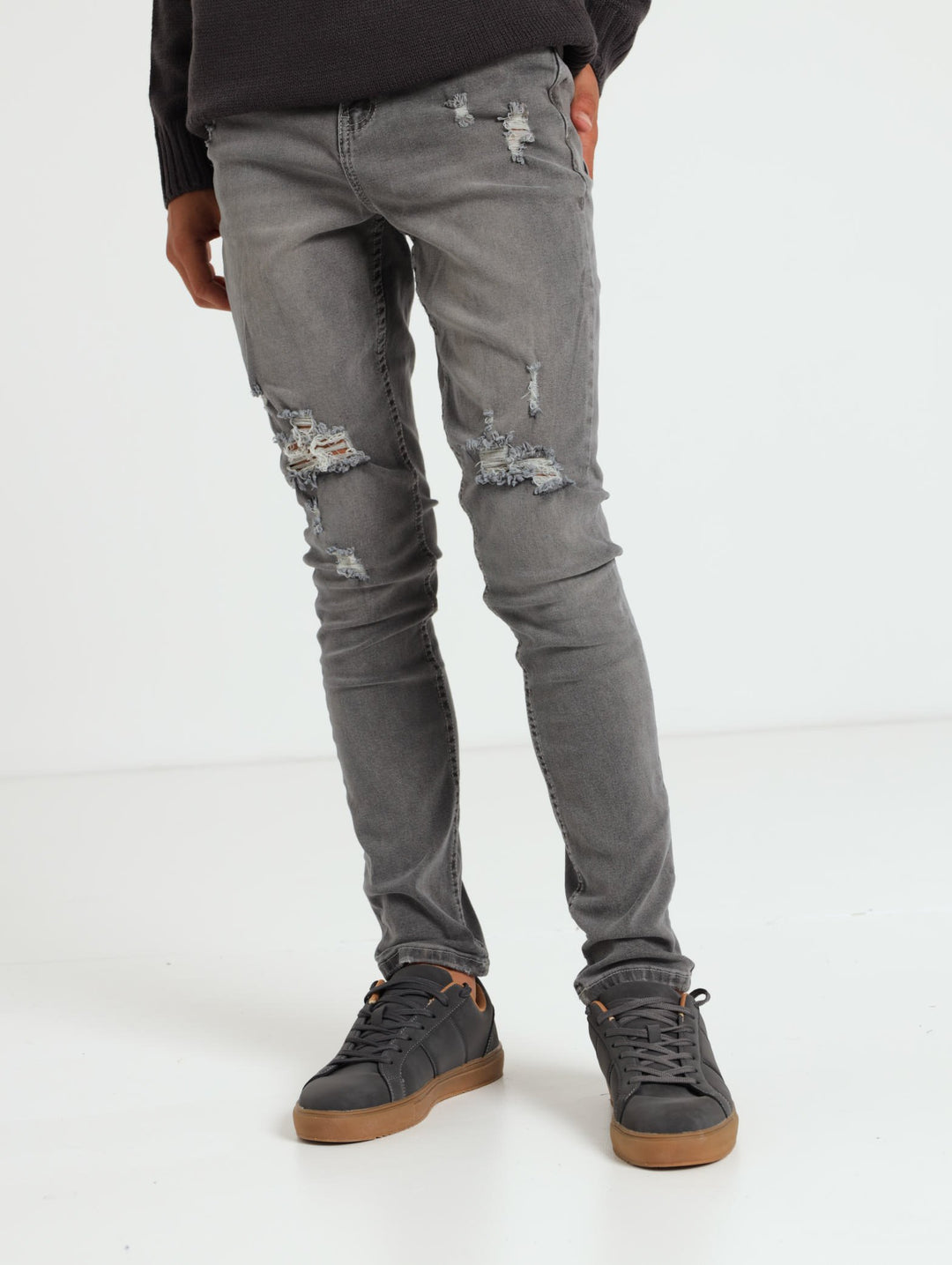 Boys Rip And Repair Fashion Denim Jean - Grey