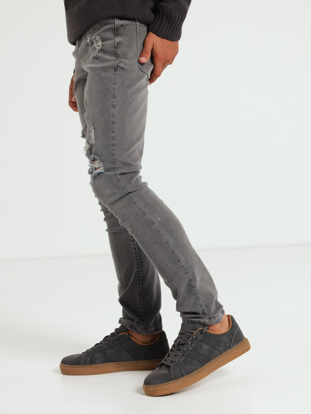 Boys Rip And Repair Fashion Denim Jean - Grey