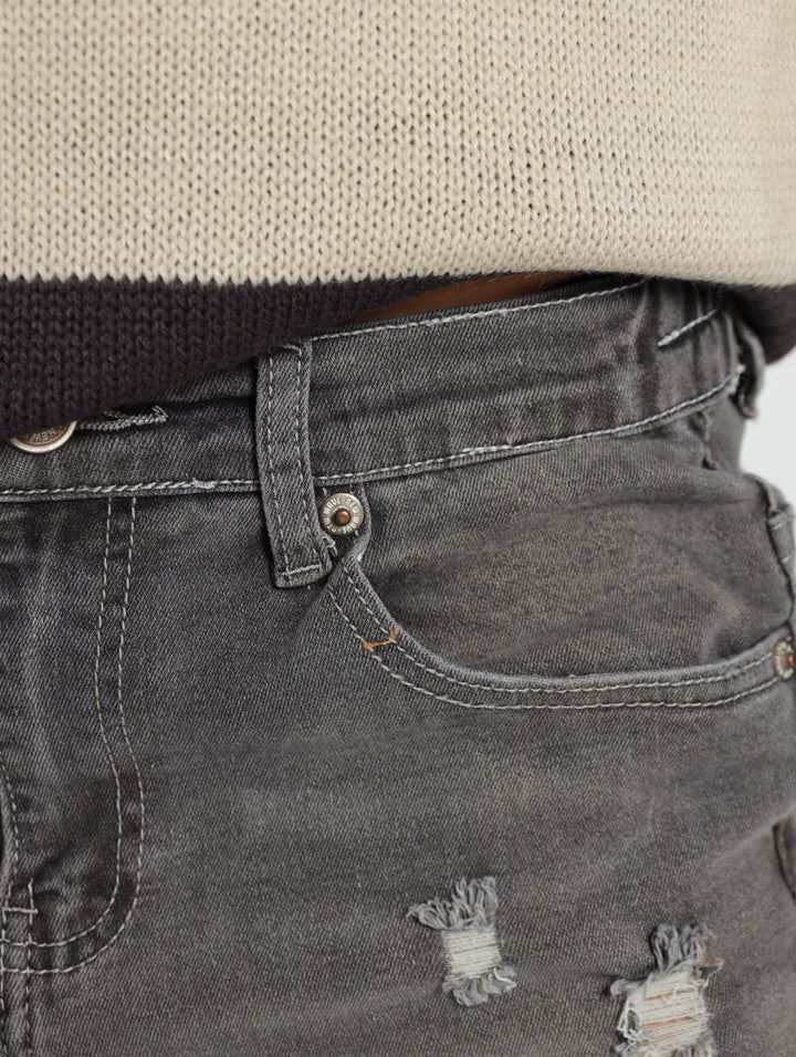 Boys Rip And Repair Fashion Denim Jean - Grey