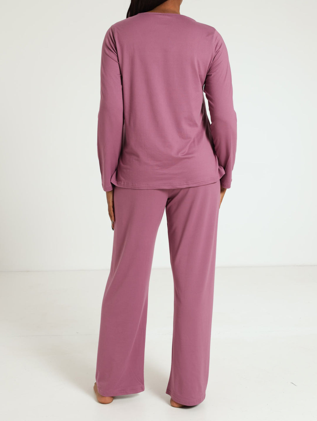 Jacqui Ditsy Sleepset With Lace Trim Detail - Plum