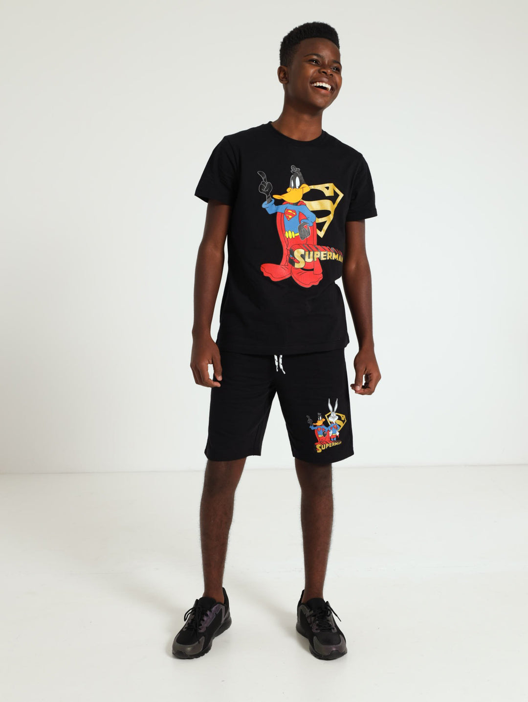 Boys Gold Shimmer Superman Tee - Black
