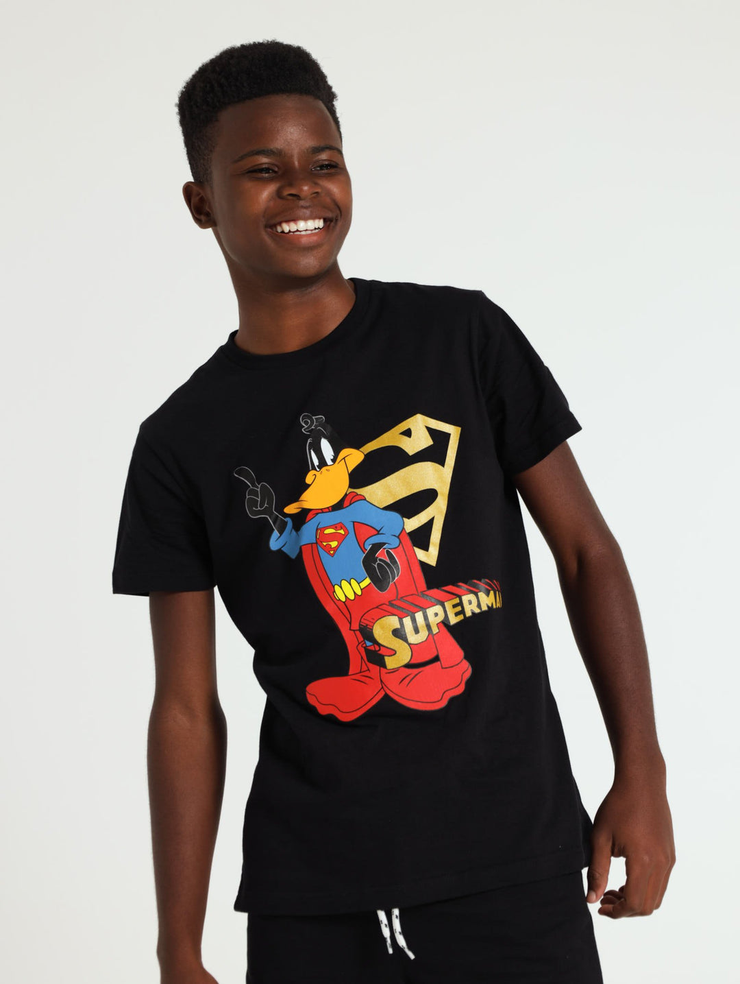 Boys Gold Shimmer Superman Tee - Black