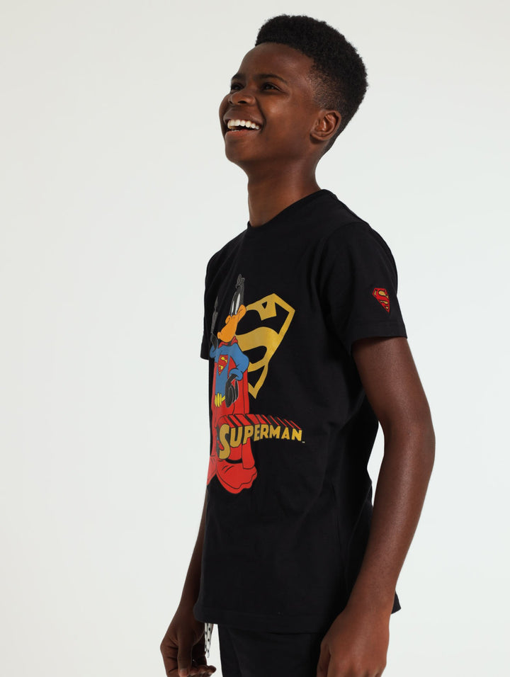 Boys Gold Shimmer Superman Tee - Black