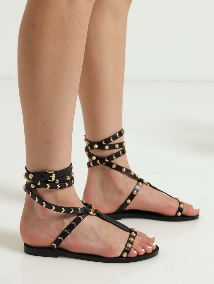 Sacred Gladiator Toe Post Flat Sandal - Black