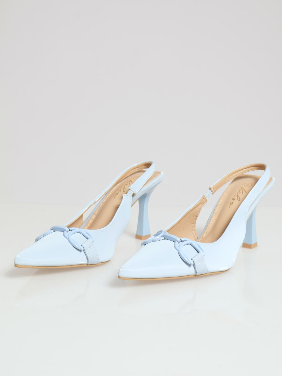 Self Colour Trim Slingback Stilleto Heel - Light Blue