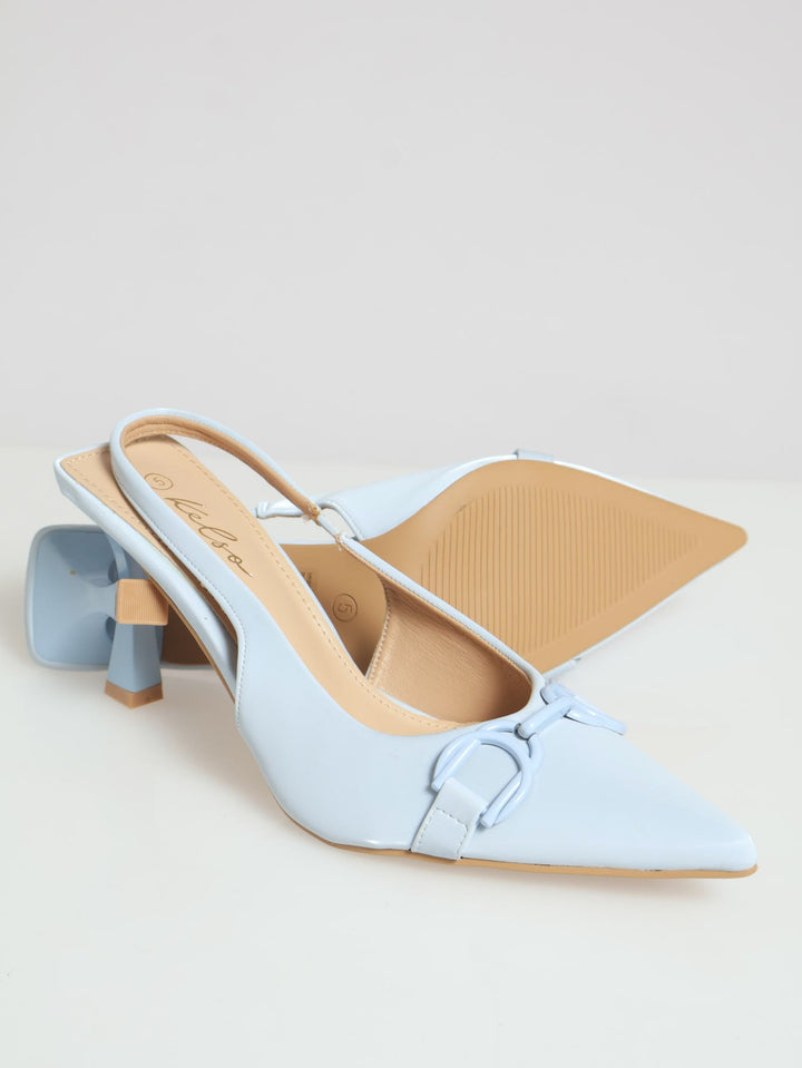Self Colour Trim Slingback Stilleto Heel - Light Blue