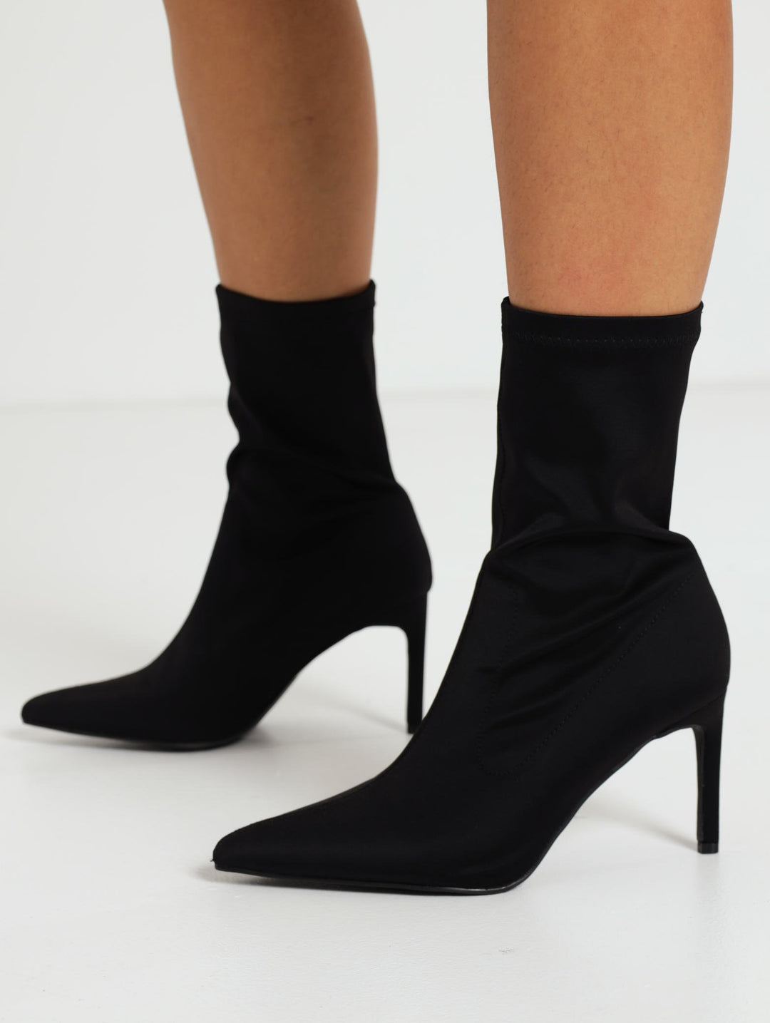 Nylon Calf Pointed Stiletto Boot - Black