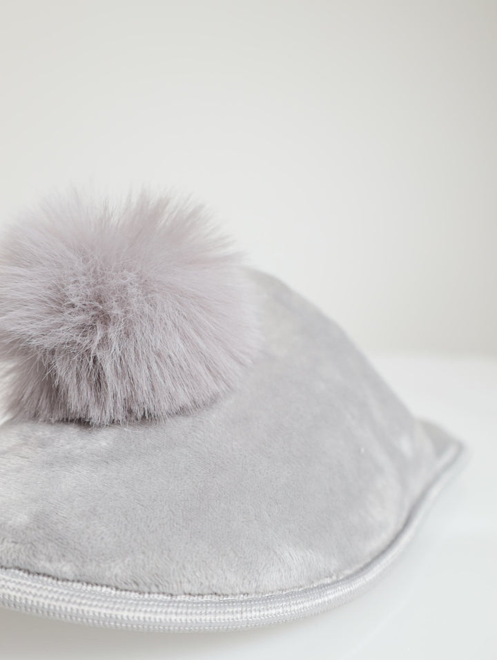 Closed Toe Slipper With Pom Pom - Grey