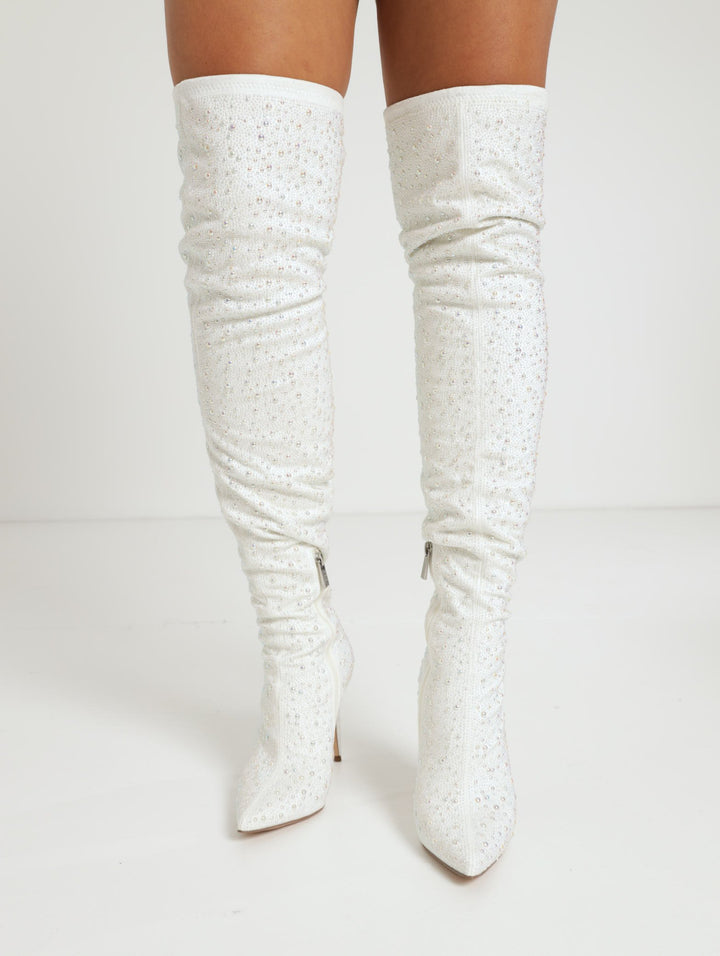 Vava-P Pointed Toe Stiletto Thigh High Boot - White