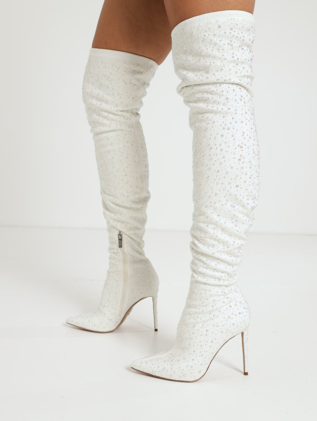 Vava-P Pointed Toe Stiletto Thigh High Boot - White