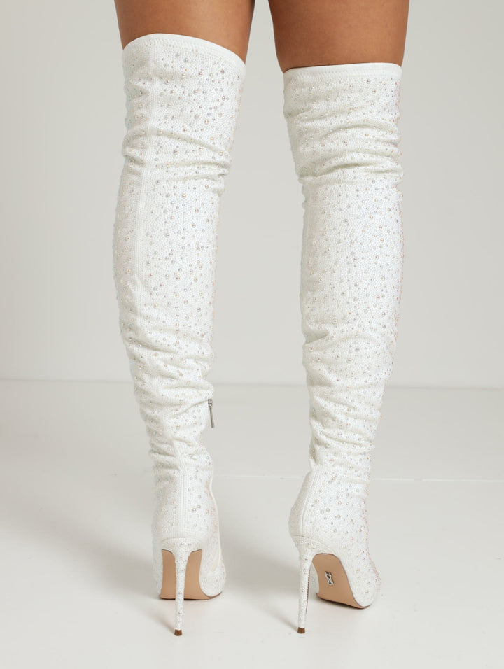 Vava-P Pointed Toe Stiletto Thigh High Boot - White