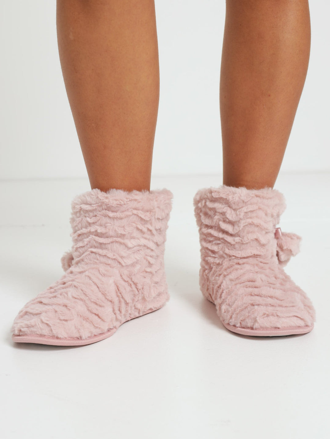 Fur Boot With Pom Pom Trim - Blush