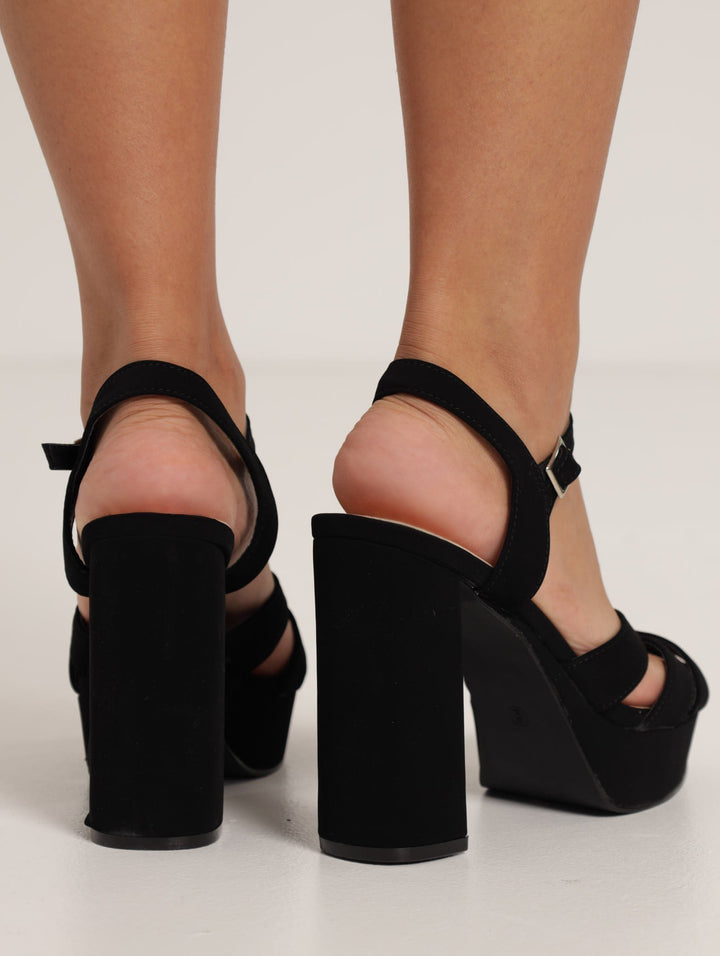 Multi Cross-Over Straps Vamp Platform Heel - Black