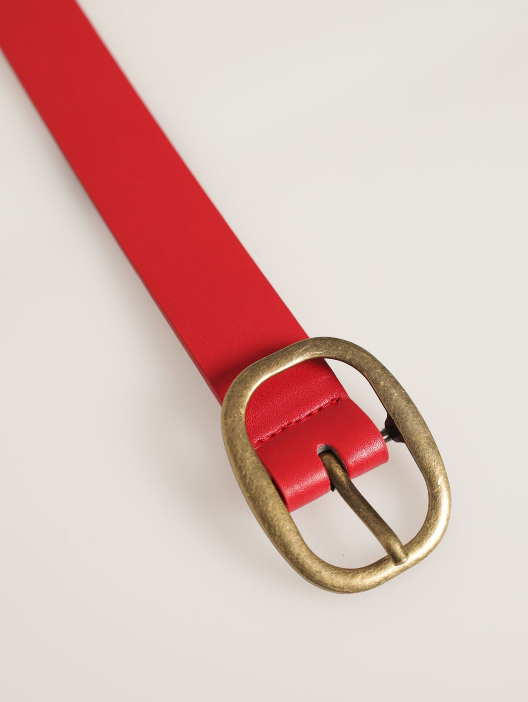 Brushed Gold Buckle Belt - Red