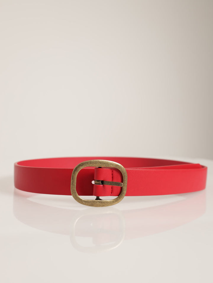 Brushed Gold Buckle Belt - Red