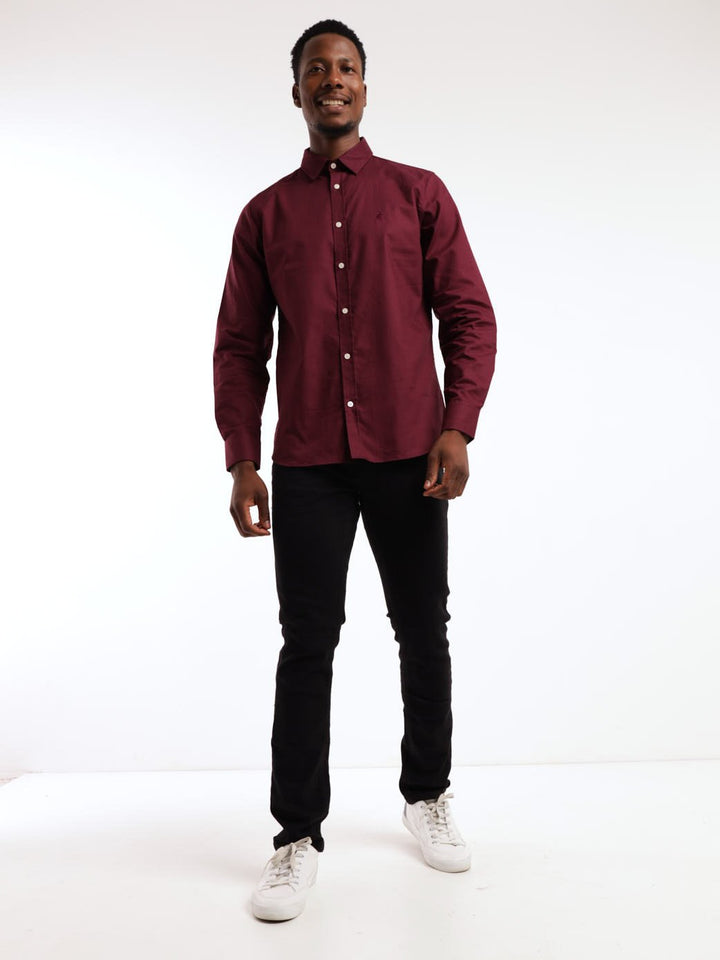 Men's Long Sleeve Oxford Shirt - Burgundy