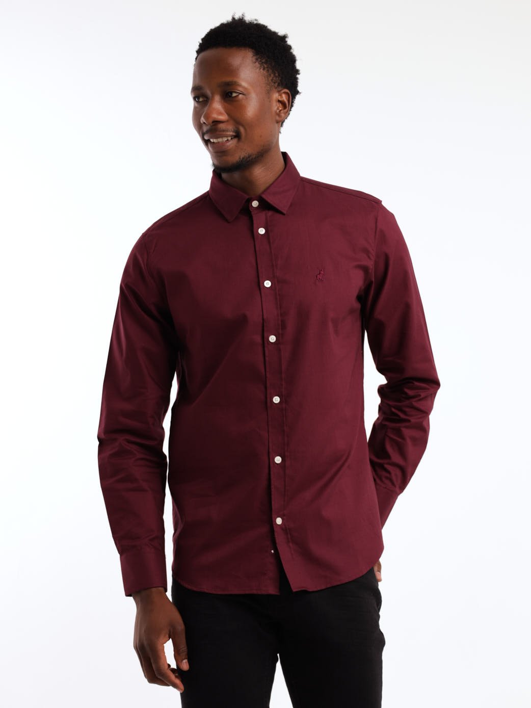 Men's Long Sleeve Oxford Shirt - Burgundy