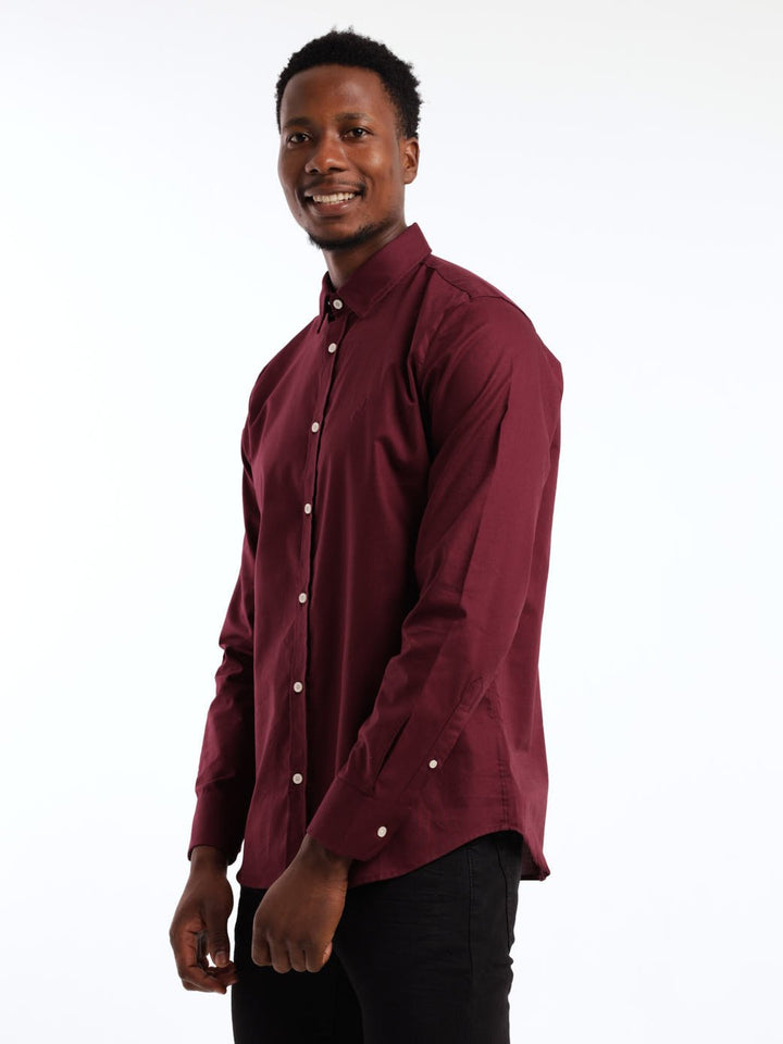 Men's Long Sleeve Oxford Shirt - Burgundy