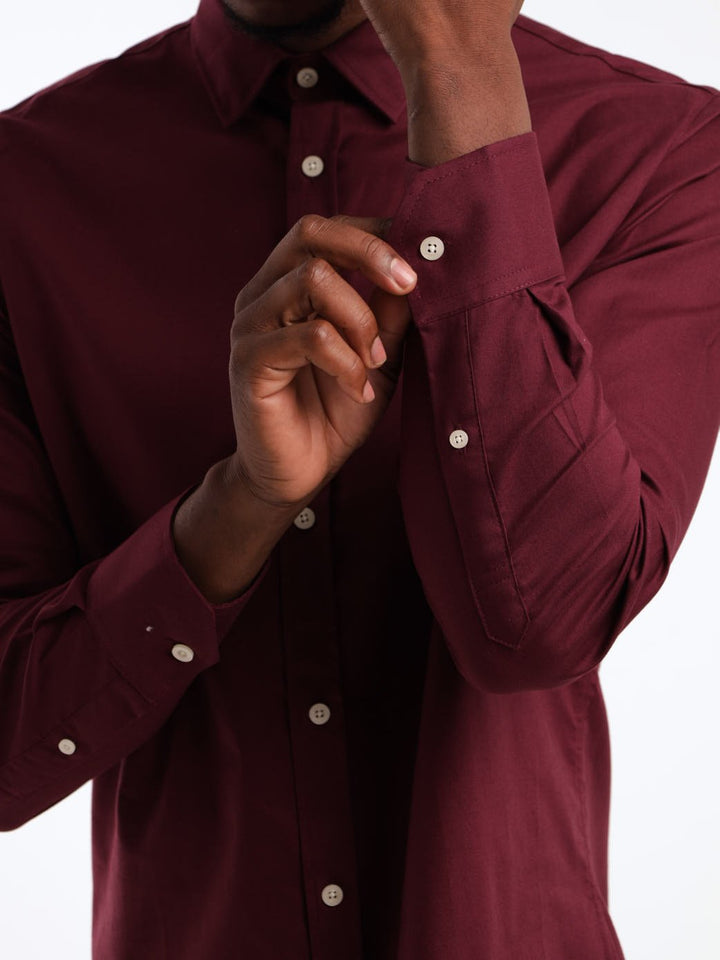 Men's Long Sleeve Oxford Shirt - Burgundy