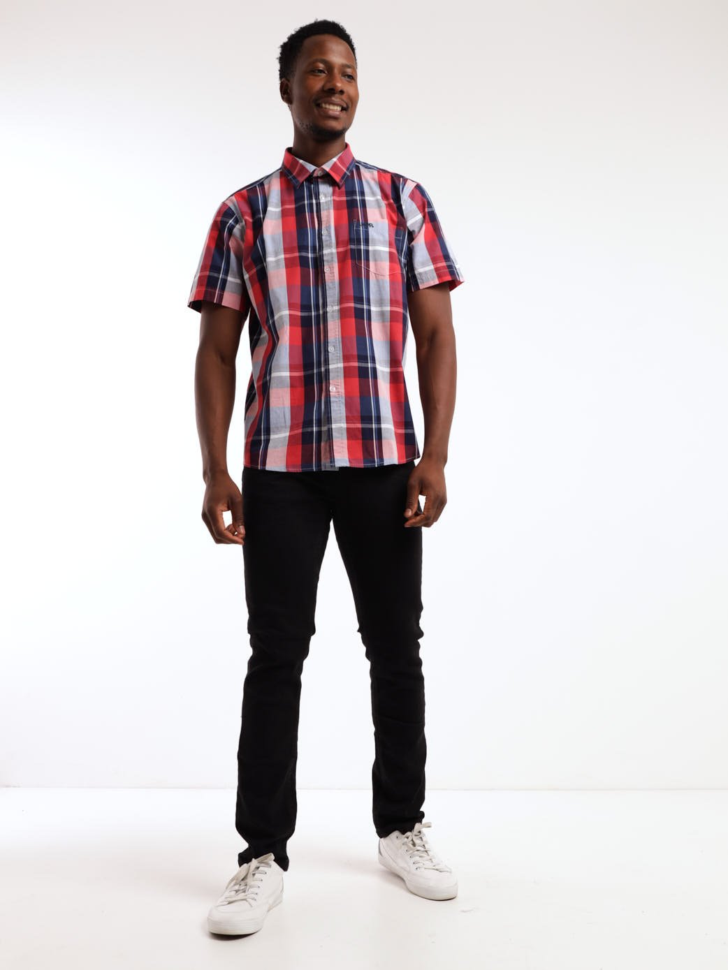 Men's Short Sleeve Check Shirt - Red