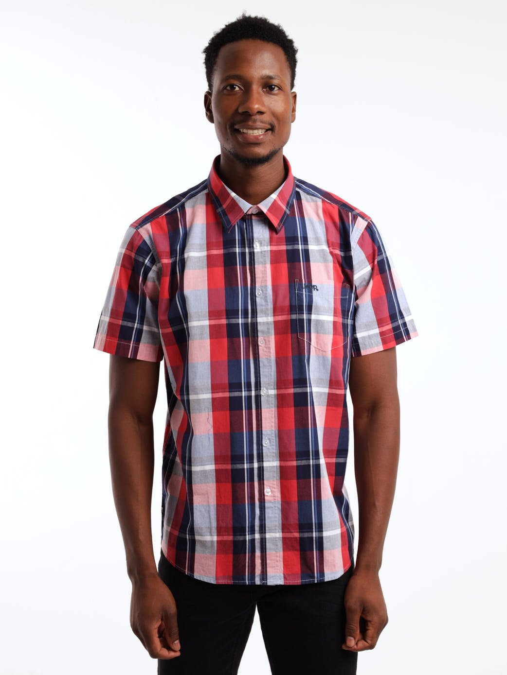Men's Short Sleeve Check Shirt - Red